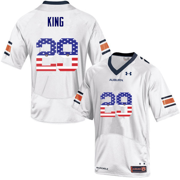 Men #29 Brandon King Auburn Tigers USA Flag Fashion College Football Jerseys-White - Click Image to Close